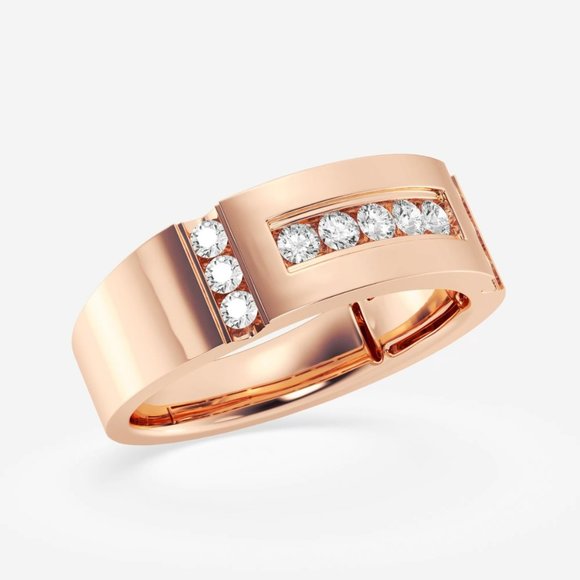 1/2 ctw Round Lab Grown Diamond Men's Framed Channel Set Wedding Band - Picture 4 of 6